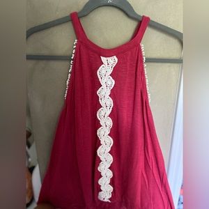 pink/red and white laced down the front tank top